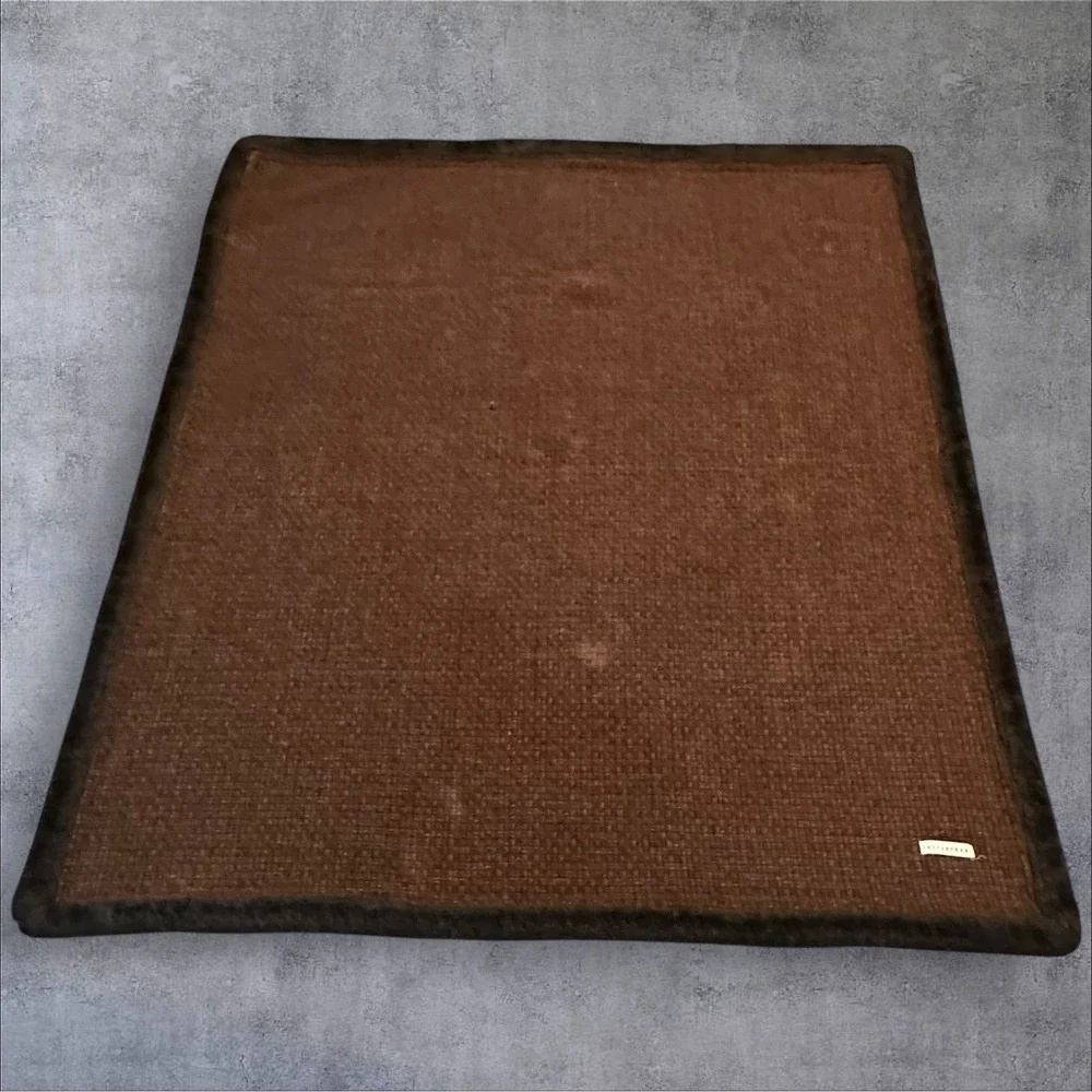 Pottery Barn Brown Basketweave Throw‎ Blanket Faux Fur Trim 58x48 Cozy Winter